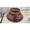 Image 2 : Vintage Red Tole Metal Lamp Shade with Gold Trim, Glass Jar, Desk Lamp