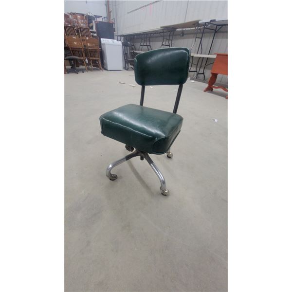 Vintage Mid-Century Green Vinyl Upholstered Office Swivel Chair with Chrome Base