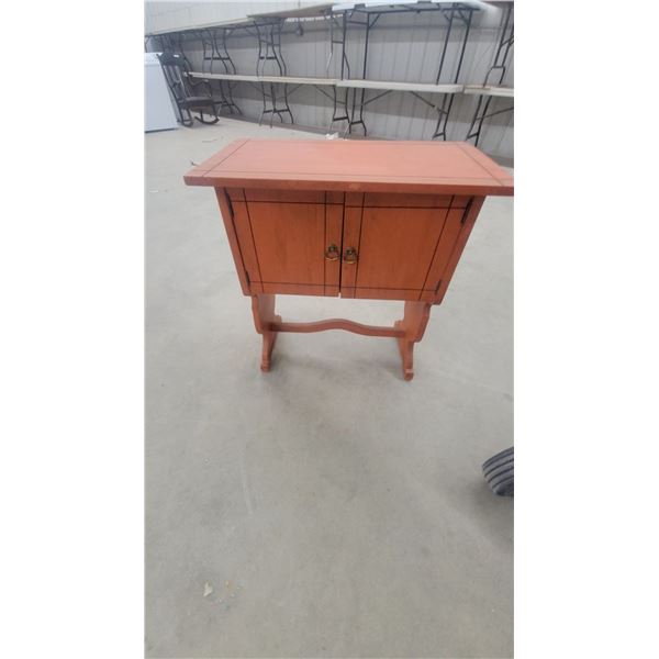 Rustic Colonial-Style Accent Cabinet with Brass Ring Pulls and Pedestal Base30 x 28 x 15"