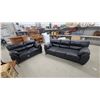 Image 1 : Black Leather-Look Three-Seat Sofa Set with Rolled Arms 82" Wide and 2 Seater Love Seat 50"