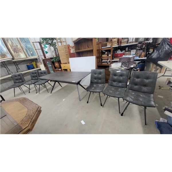 Seven-Piece Counter-Height Dining Set with Gray Wood-Grain Table and Tufted Chairs 29 x 71 x 36"