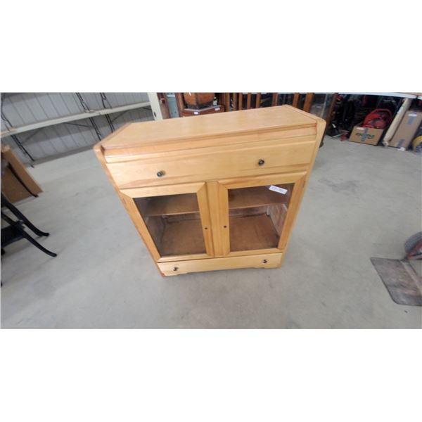 Light Wood Display Cabinet with Glass Doors and Side Panels 39 x 16 x 36"