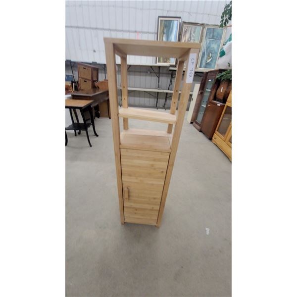 Bamboo Bathroom Storage Tower with Two Open Shelves and Slatted Cabinet Door 47 x 13 x 10"