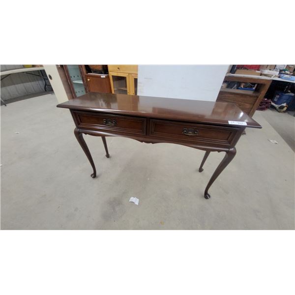 Queen Anne Style Cherry Two-Drawer Console Table with Cabriole Legs 30 x 47 x 16"