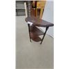 Image 2 : Vintage Dark-Stained Wood Demi-Lune Three-Tier Accent Table with Turned Legs 24 x 22 x 11"