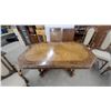 Image 2 : Vintage Hollywood Regency Faux Bamboo Dining Table 60 x 42 x 30" with Six Upholstered and 2x Leafs