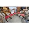 Image 1 : Antique Set of 5 Colonial Revival Quarter-Sawn Oak Dining Chairs with Red Upholstered Seats
