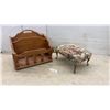 Image 1 : Wooden Magazine Rack with Spindle Details and Floral Tapestry Footstool with Cabriole Legs