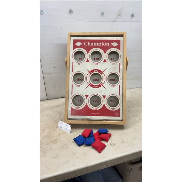 Champion Wooden Bean Bag Toss Game with Stand and Red and Blue Bean Bags, 25 x 16"