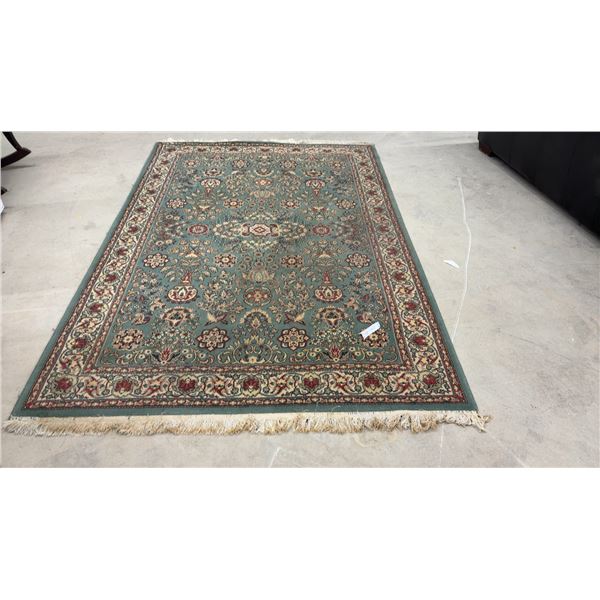 Persian-Style Floral Area Rug in Sage Green, Burgundy, and Cream with Fringe, 65 x 94" - Needs