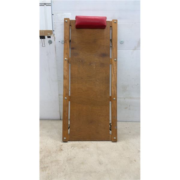 Wooden Mechanic's Creeper with Padded Red Headrest and Four Swivel Casters