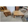 Image 1 : Oak End Tables 21 x 22 x 27" Coffee Table 16 x 36 x 36" with Parquet Tops and Lower Shelves