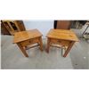 Image 1 : Pair of Rustic Pine End Tables with Single Drawer and Brass Cup Pulls 24 x 21 x 26"