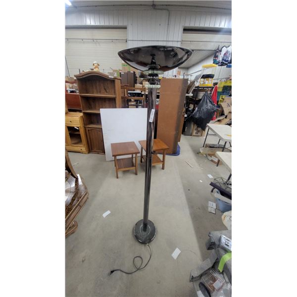 Chrome Torchiere Floor Lamp with Glass Accent Rings and Reflective Bowl Shade