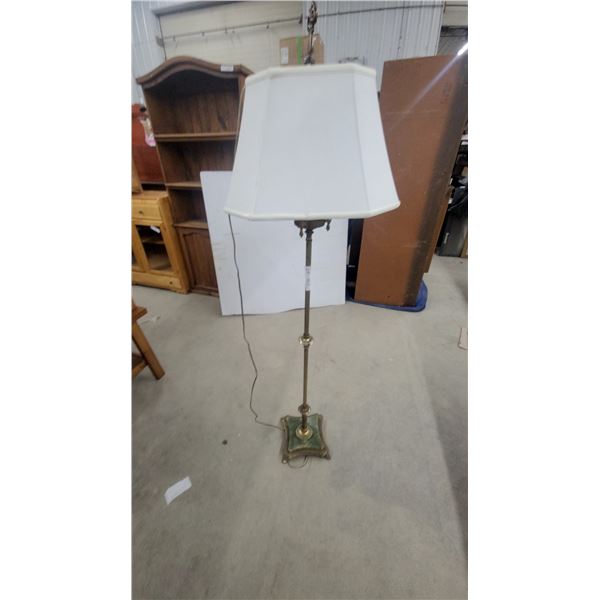 Vintage Brass Floor Lamp with Green Onyx Base and Fleur-De-Lis Finial