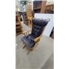 Image 1 : Oak Glider Rocker with Dark Patterned Upholstered Cushions