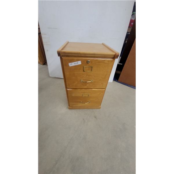 Two-Drawer Oak File Cabinet with Brass-Tone Hardware 26 x 16 x 16"