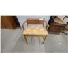 Image 1 : Vintage Wooden Vanity Bench with Yellow Damask Upholstered Seat and Burl Wood Panel