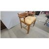 Image 3 : Vintage Wooden Vanity Bench with Yellow Damask Upholstered Seat and Burl Wood Panel
