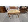 Image 4 : Vintage Wooden Vanity Bench with Yellow Damask Upholstered Seat and Burl Wood Panel