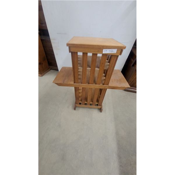 Arts and Crafts Style Oak Revolving Bookcase with Slatted Sides and Pull-Out Trays 26 x 13 x 31"