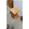 Image 2 : Arts and Crafts Style Oak Revolving Bookcase with Slatted Sides and Pull-Out Trays 26 x 13 x 31"