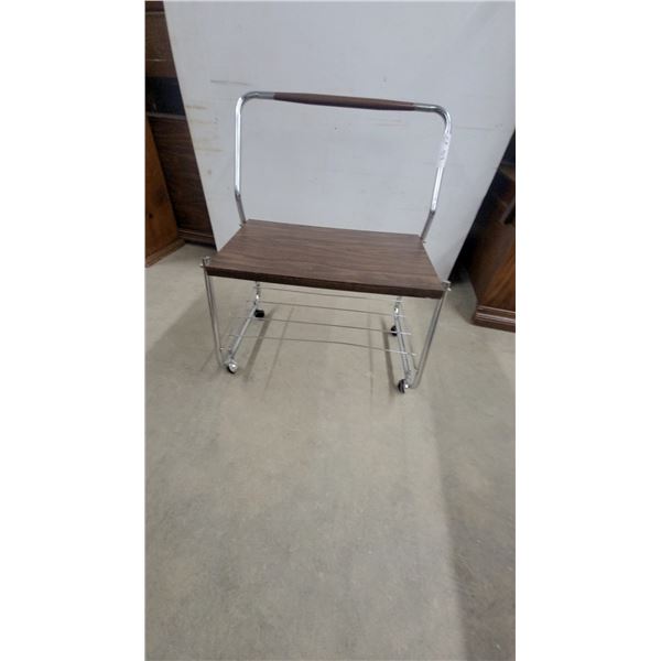 Vintage Mid-Century Chrome Rolling Utility Cart with Laminate Top and Wire Shelf