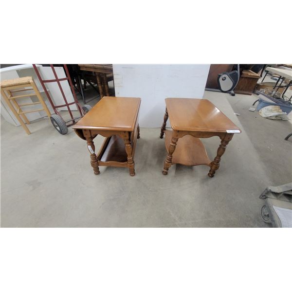Pair of Maple Drop-Leaf End Tables with Turned Legs and Magazine Rack 20 x 27 x 19"