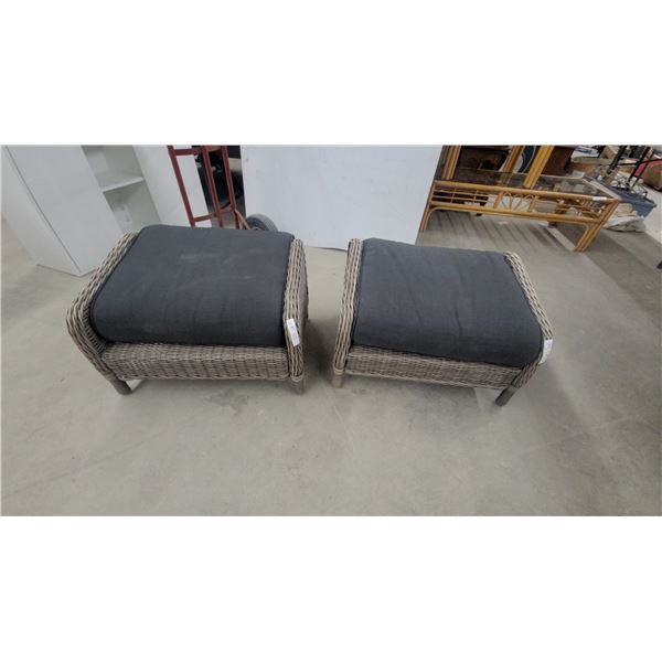 Pair of Artizon Montecito Outdoor Ottomans with Wicker Bases and Charcoal Cushions