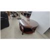 Image 3 : Round Glass-Top Side Table with Dark Wood Curved Crisscross Base 20" Hgt.33" Diameter