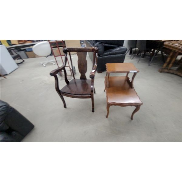 Dark-Stained Solid Wood Armchair with Cabriole Legs and Carved Open Back Splat