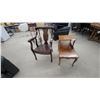 Image 1 : Dark-Stained Solid Wood Armchair with Cabriole Legs and Carved Open Back Splat