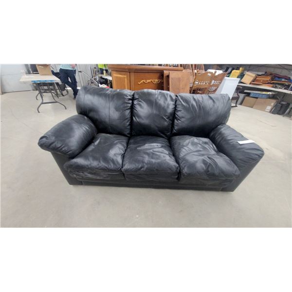Black Leather Style Three-Seat Sofa 72" Wide