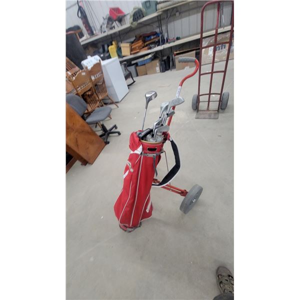 Northwestern Golf Club Set with Pro Tour Titanium Driver, Bag, and Two-Wheel Cart 10 R Handed Clubs