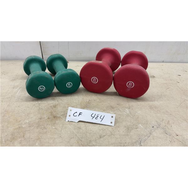 Neoprene-Coated Dumbbell Set, Two 5-Pound Green and Two 8-Pound Red