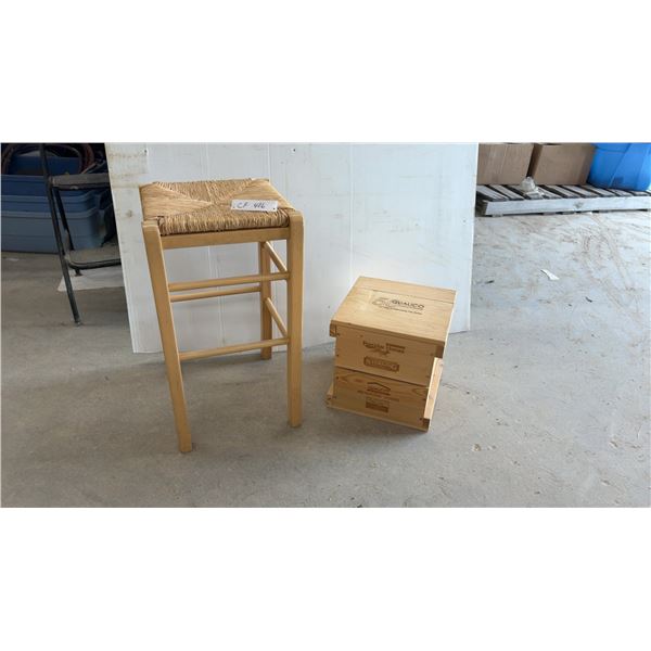 Rush Seat Bar Stool and Qualico 50th Anniversary Wooden Storage Box