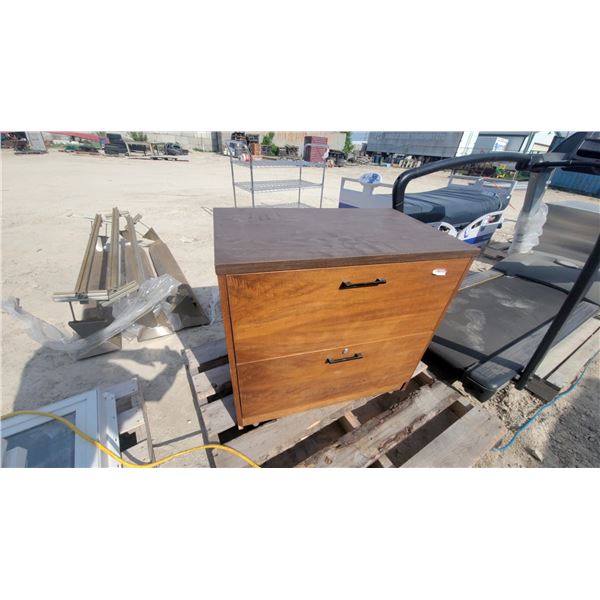 Two-Drawer Wooden Storage Cabinet with Black Pull Handles 29 x 31 x 19"