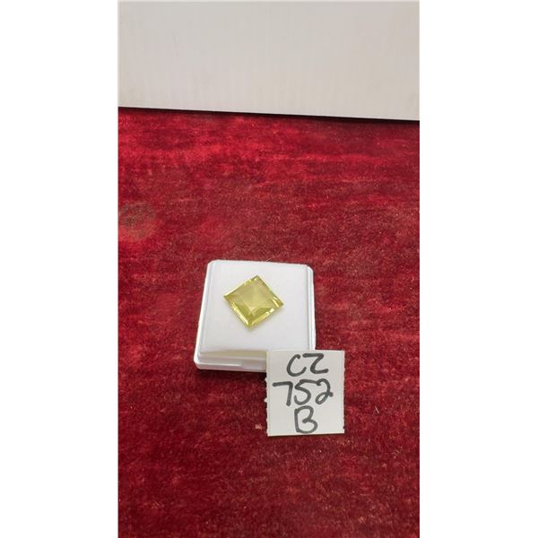 13.7-Carat Natural Lemon Amethyst Gemstone, Untreated Princess Cut, 15mm X 15mm