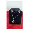 Image 2 : Platinum-Plated 1.0-Carat Oval-Cut Ruby Simulated Diamond Two-Piece Necklace Set, 16" - 18" Long