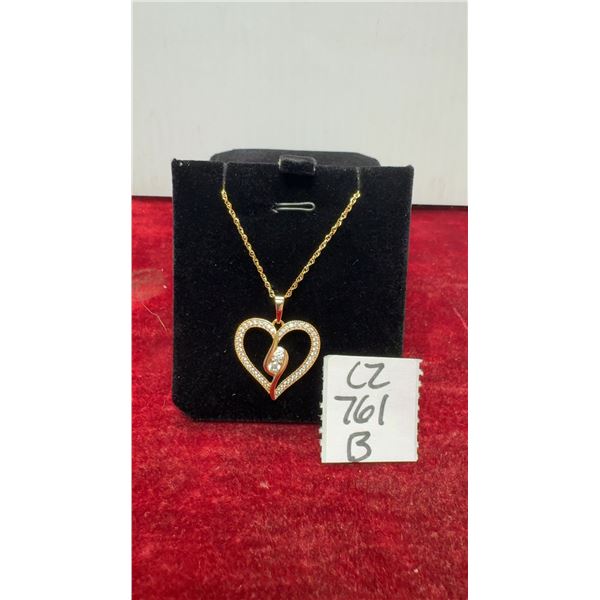 18K Gold Plated 28mm Simulated Diamond Cubic Zirconia Heart Necklace, 18" Long