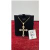 Image 1 : 18K Gold Plated 46mm Simulated Diamond Cubic Zirconia Cross Necklace with 18" Chain
