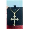 Image 2 : 18K Gold Plated 46mm Simulated Diamond Cubic Zirconia Cross Necklace with 18" Chain