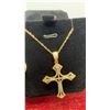 Image 4 : 18K Gold Plated 46mm Simulated Diamond Cubic Zirconia Cross Necklace with 18" Chain