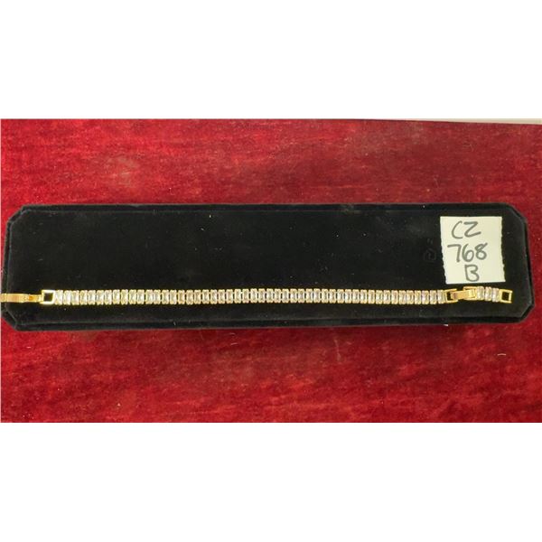 18K Gold-Plated 5mm Emerald-Cut Simulated Diamond Cubic Zirconia Tennis Bracelet, 6 3/4" to 7 3/4"