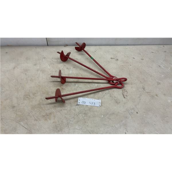 Set of Four Red Heavy-Duty Screw-In Ground Anchors with Loop Tops