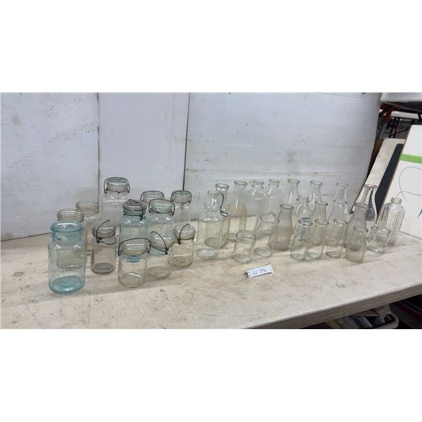 Vintage Clear Glass Canning Jars, Borden's and Silver Blume Milk Bottles, and More