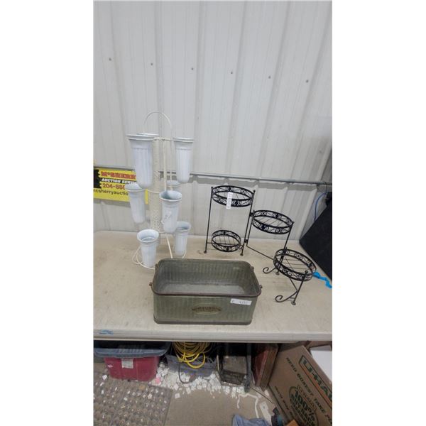 White Metal Multi-Tiered Plant Stand, Wrought Iron Plant Stands, and Garden Planter Box