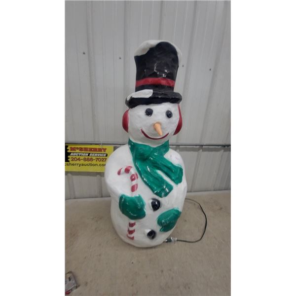Vintage-Style Illuminated Blow Mold Snowman with Top Hat and Candy Cane 42" Tall