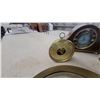 Image 2 : Vintage Brass Aneroid Barometer, Wooden Mantel Clock, Round Mirrors, and More