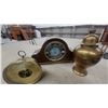 Image 3 : Vintage Brass Aneroid Barometer, Wooden Mantel Clock, Round Mirrors, and More